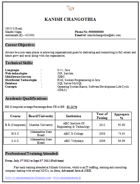 Sample resume for ms in cs